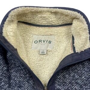 Orvis Classic Collection Mens L Blue Heathered Sherpa Lined Quarter Zip Pullover